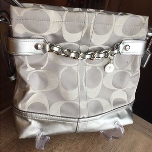 Silver Coach bag with convertible strap
